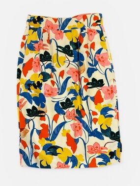 J. Crew Vintage Multicolor Floral Midi Skirt in Cream Base